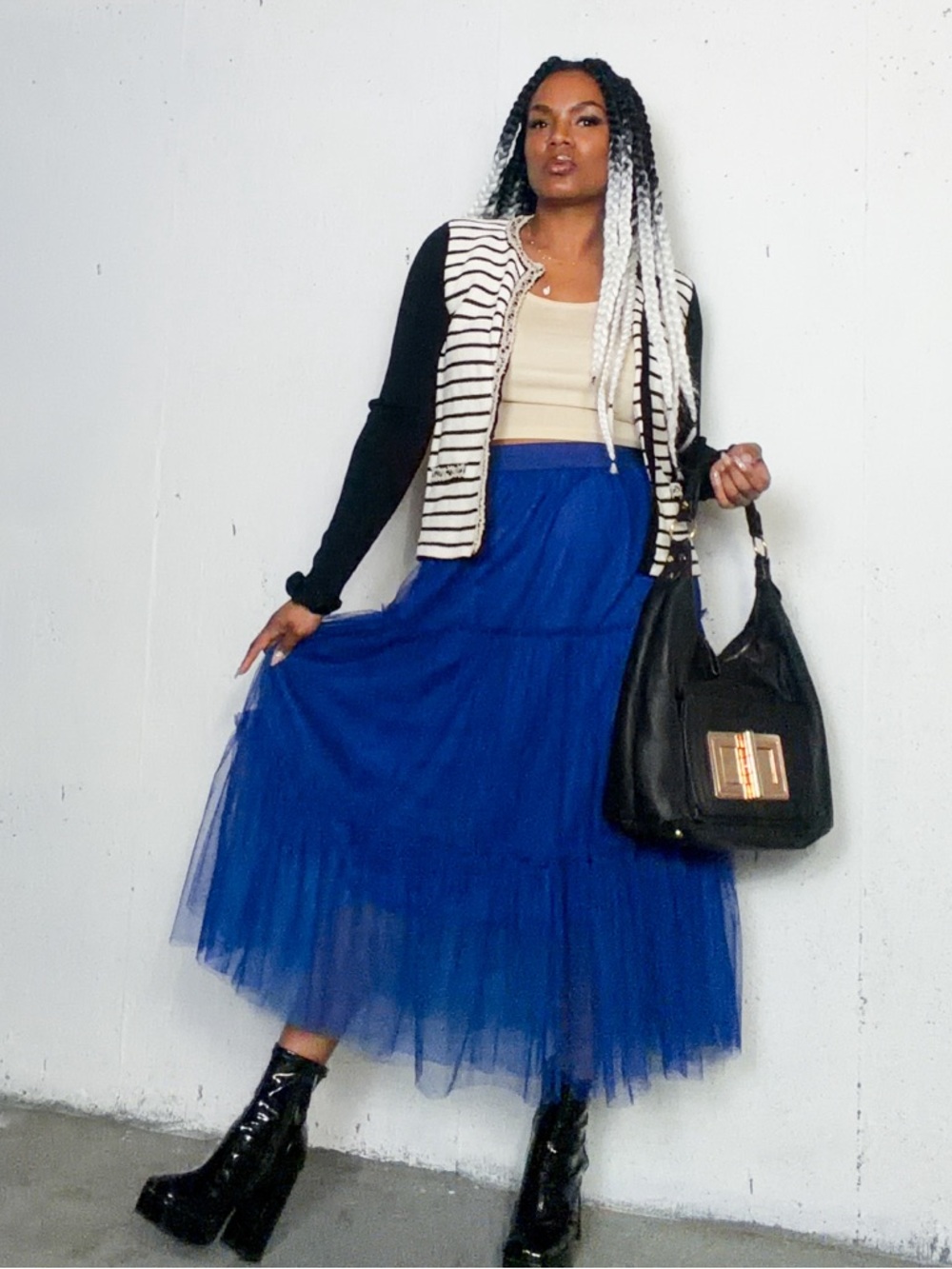 Royal Blue Tiered Tulle Maxi Skirt - Women's Elegant Layered Skirt, M fits S-M